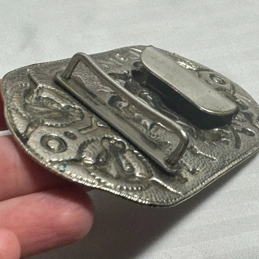 Cowboy Bronco Longhorn Steer Branding Old Style Back Vintage Antique Belt Buckle
